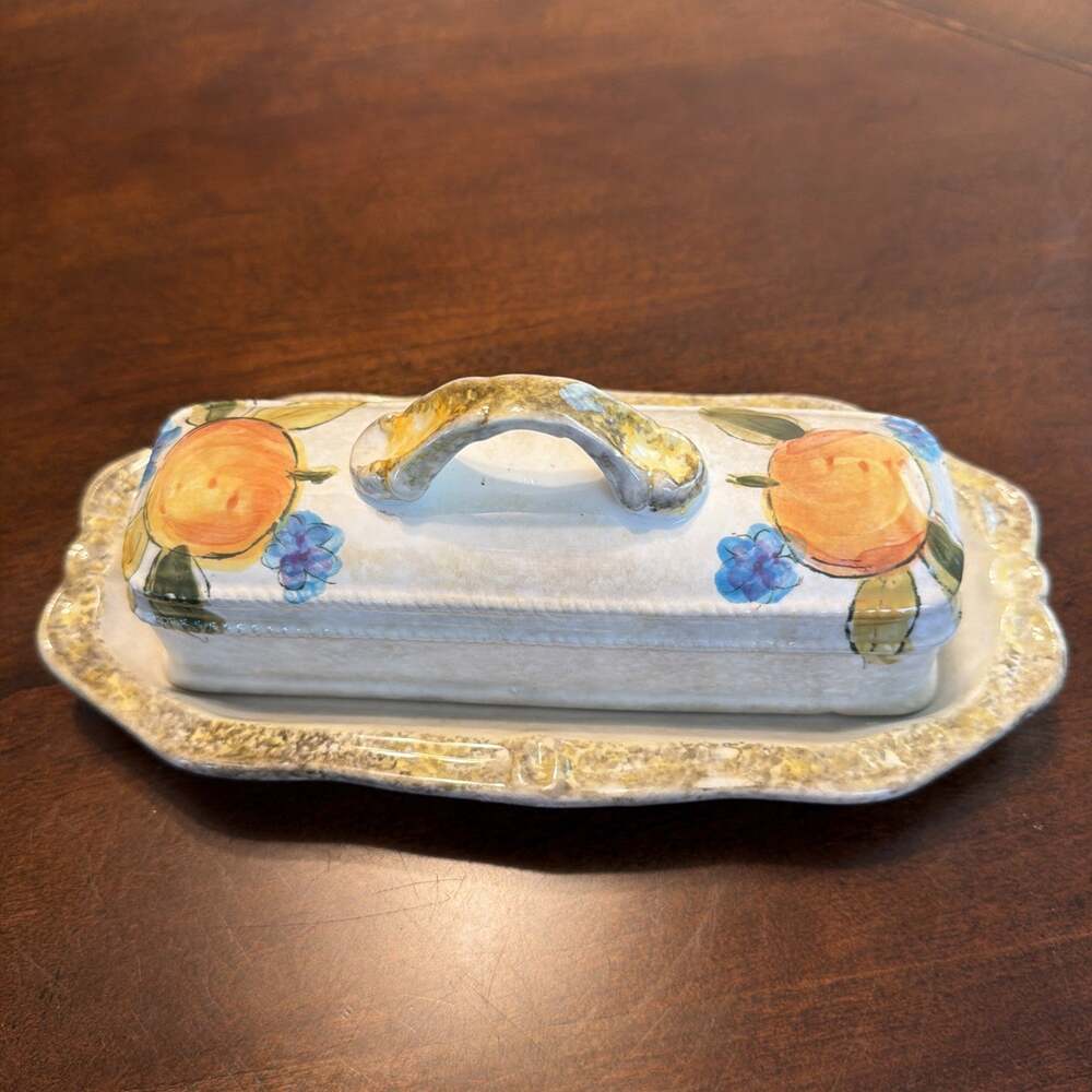 Vintage Ceramic Butter Dish Fall Citrus colors!!